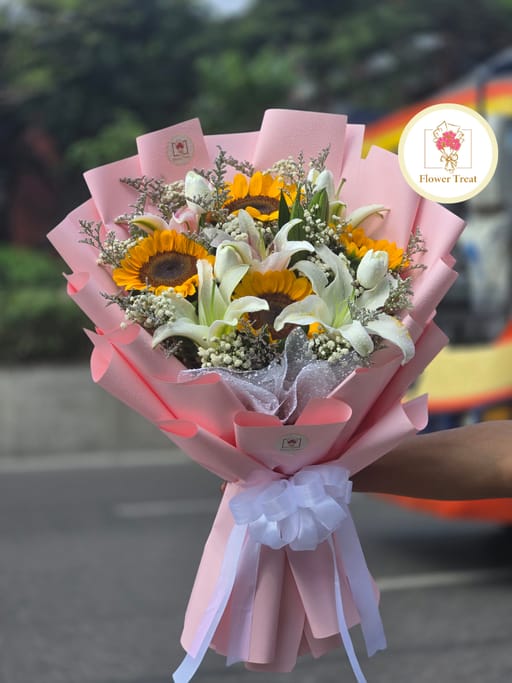 Premium Sunflower & Lily Mixed Bouquet