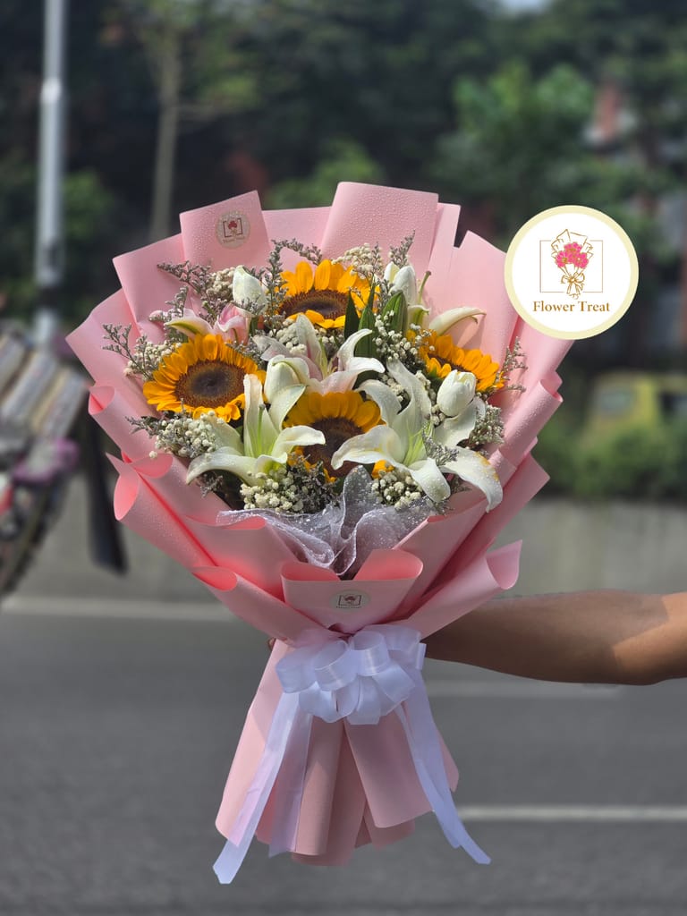 Premium Sunflower & Lily Mixed Bouquet - Image 2