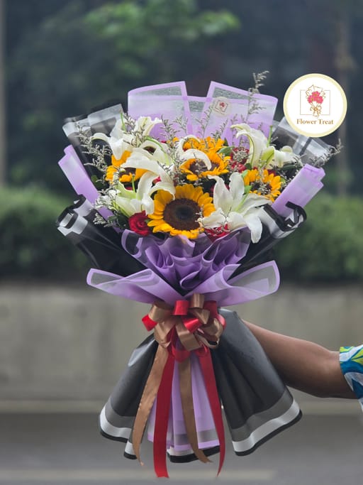 Premium Lily & Sunflower Mixed Bouquet