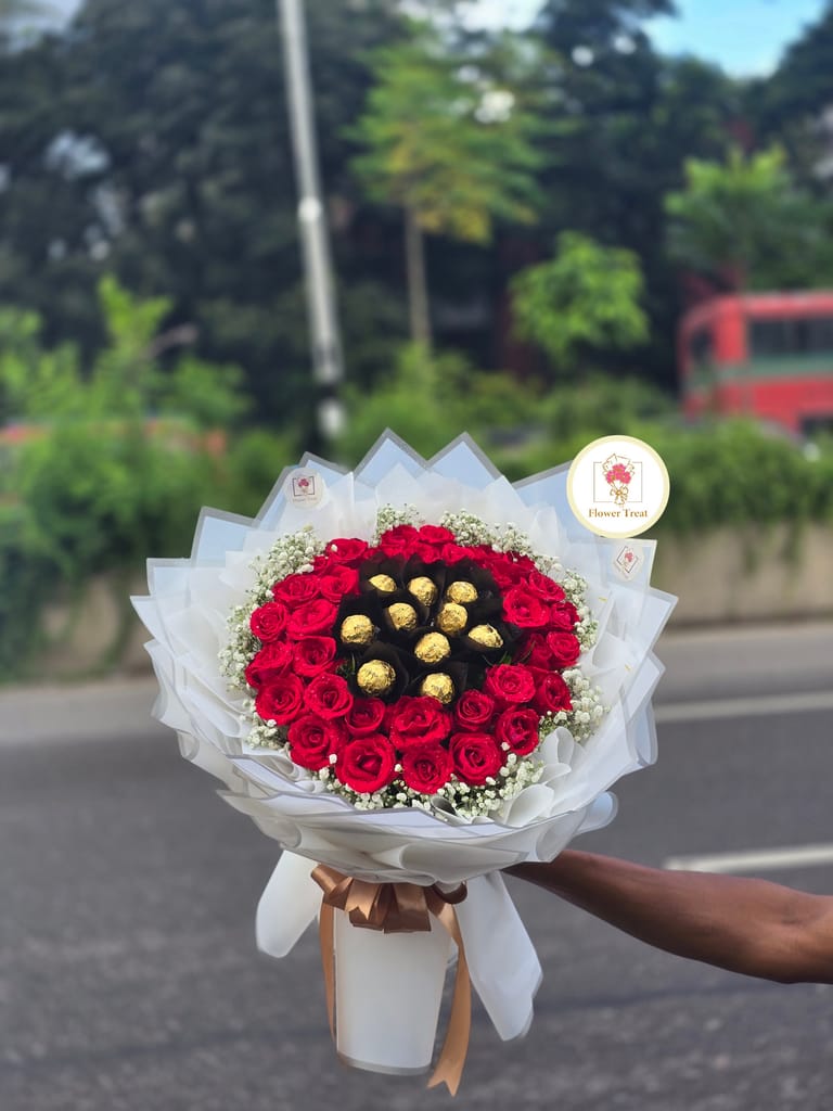 Luxury Red Rose & Ferrero Rocher Mixed Bouquet 🌹🍫 - Image 1