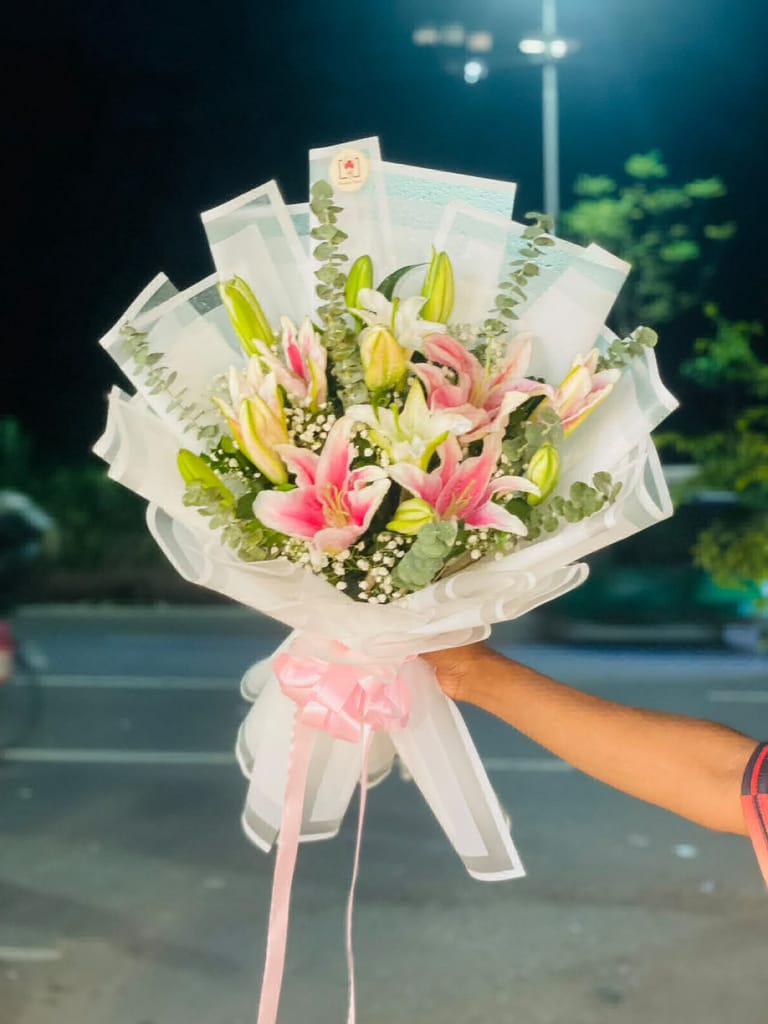 Premium Pink Lily Bouquet - Image 1