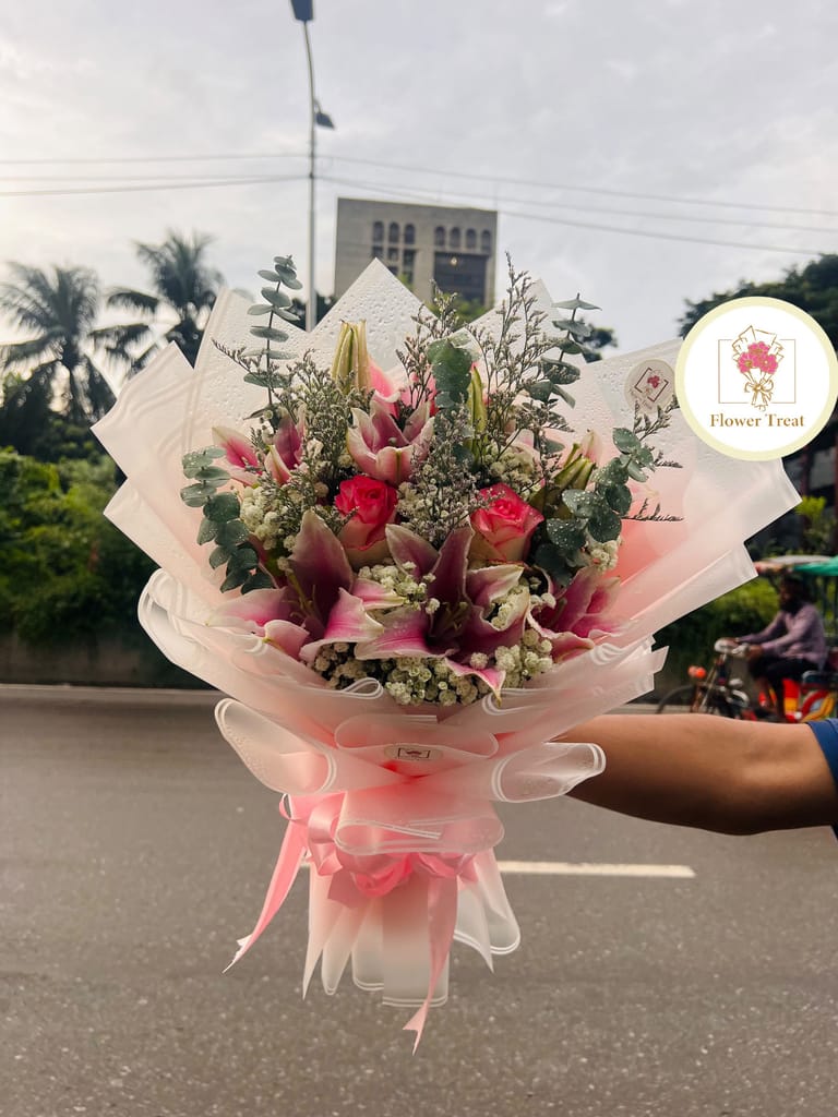 Premium Pink Theme Lily Bouquet 🌸💗 - Image 1
