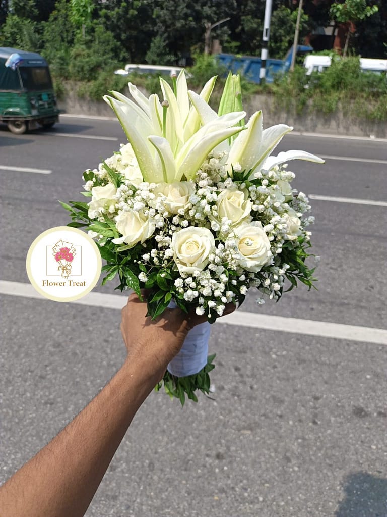π€ Premium White Lily & Rose Buds Bouquet π - Image 3