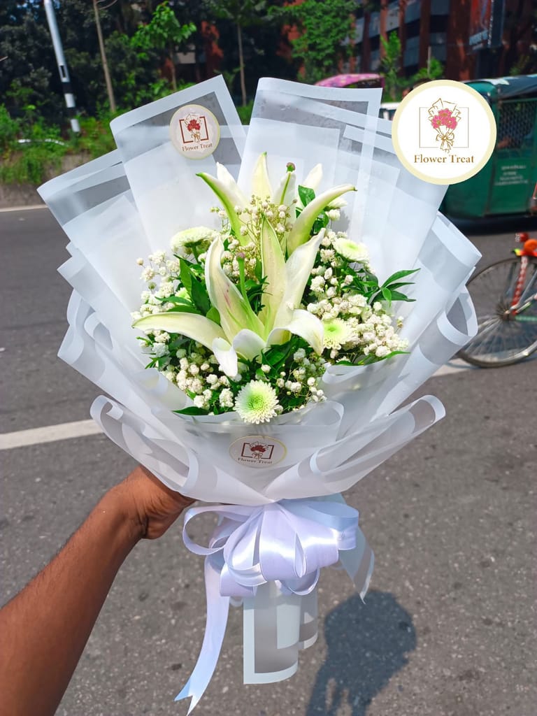 🤍 Premium White Lily Bouquet – Friendly Size 💐 - Image 2