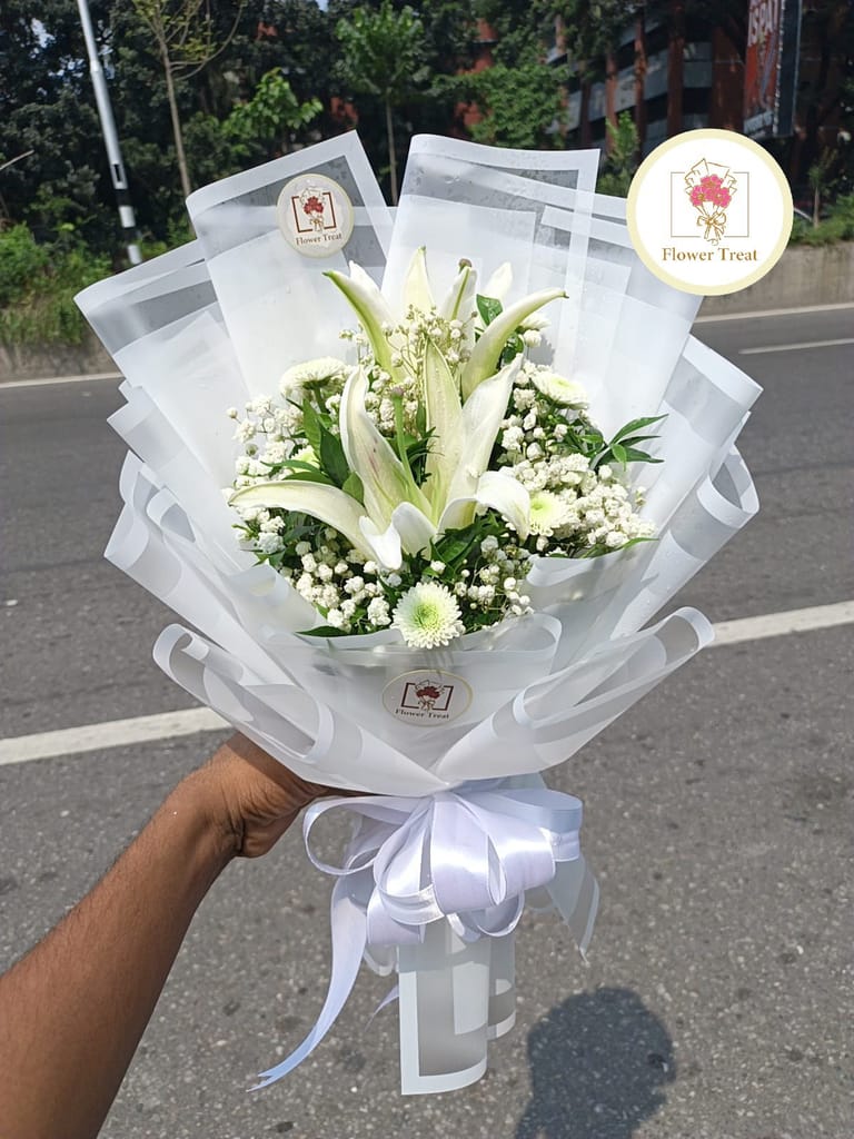 🤍 Premium White Lily Bouquet – Friendly Size 💐 - Image 3