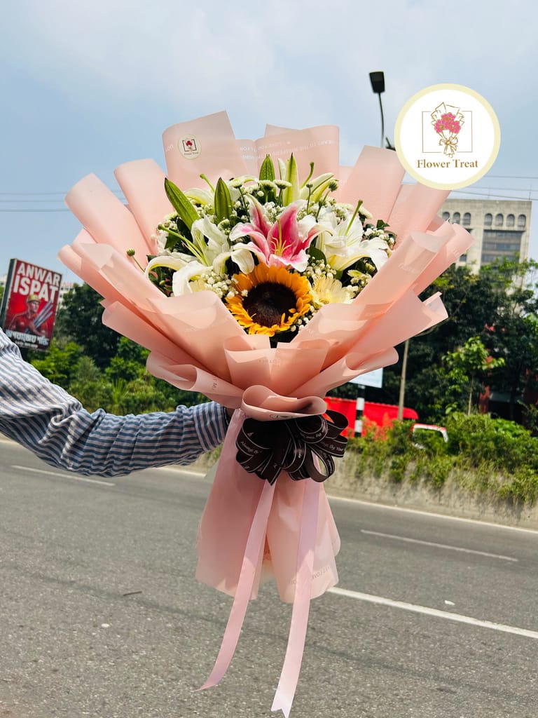 🌻 Premium Lily & Sunflower Mixed Bouquet 💐 - Image 2