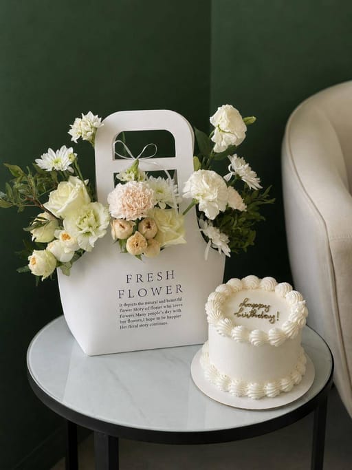 Ivory Flower Bag and Cake Combo