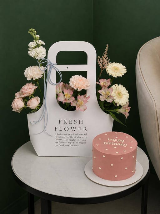 Blush Garden Bag And Cake Combo