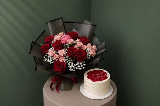 Birthday Cake & Blush Burgundy Bouquet