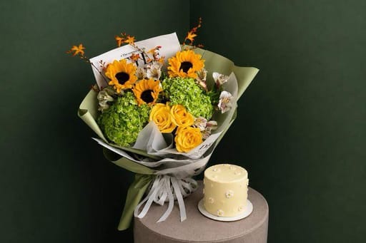 Sunshine Garden Cake and Bouquet Combo