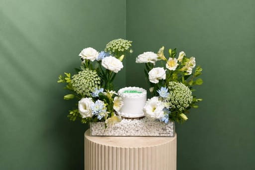 Cake with Garden Floral Tray Arrangement