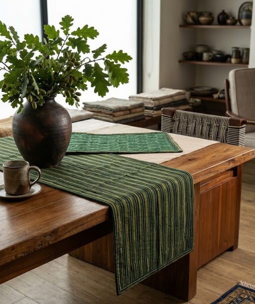 Handcrafted Reversible  Green Block Print Table Runners.