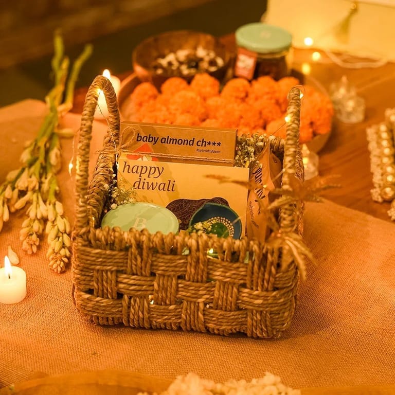 Diwali Hamper · Handcrafted Small Jute Basket - Image 1