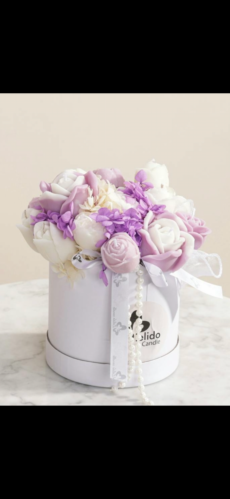 Medium White And Purpule Scented Candle - Image 2