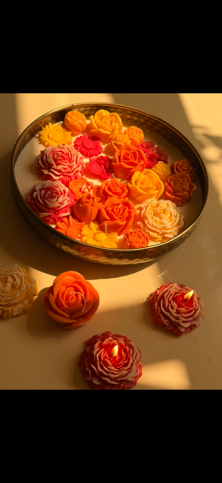 Luxury Floral Candle Arrangement in Golden Metal Bowl - Image 2