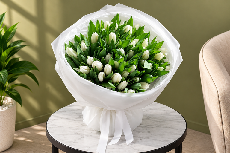Premium White Tulip Bouquet - Image 1