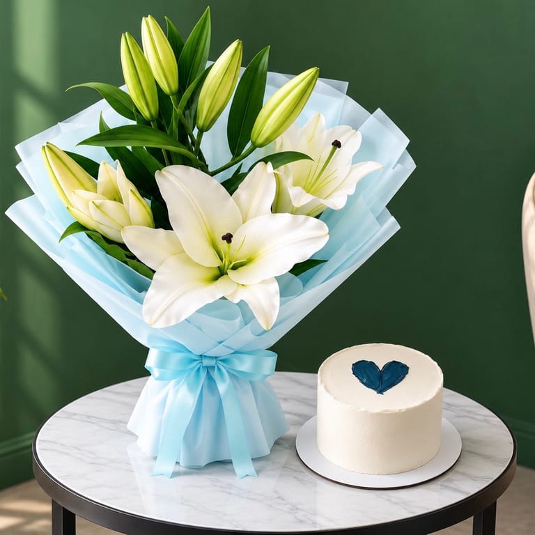 White Lily & Mini Cake Combo - Image 1