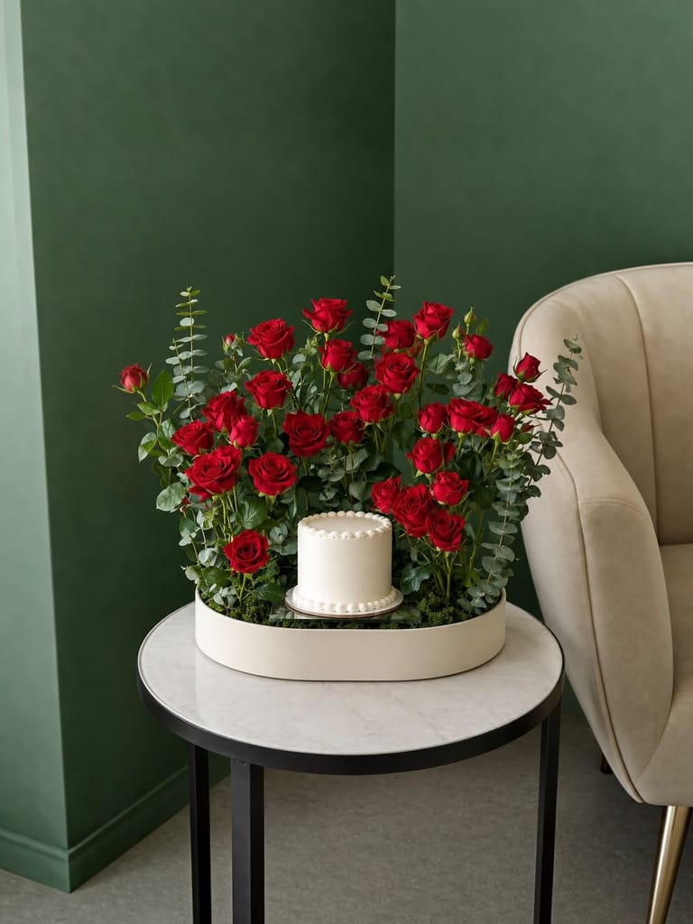 Eternal Love Red Rose Cake Arrangement - Image 1