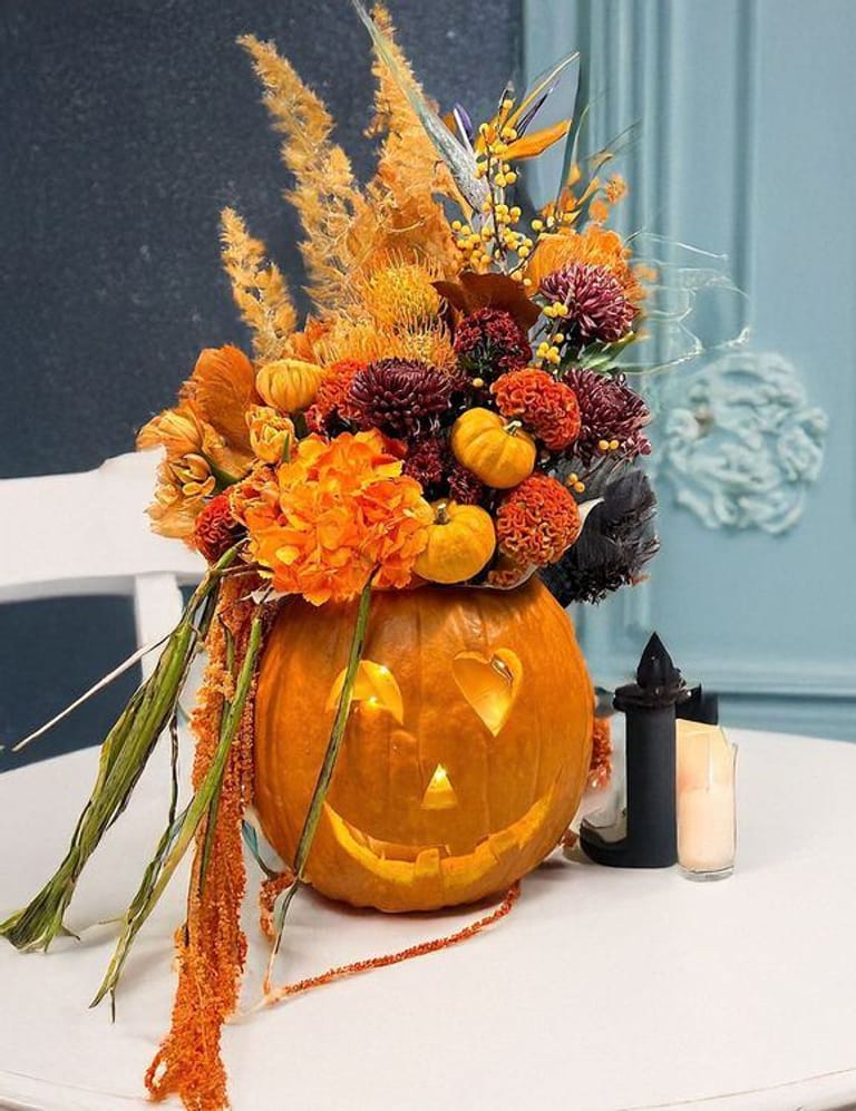Halloween Pumpkin Flower Arrangement - Image 1