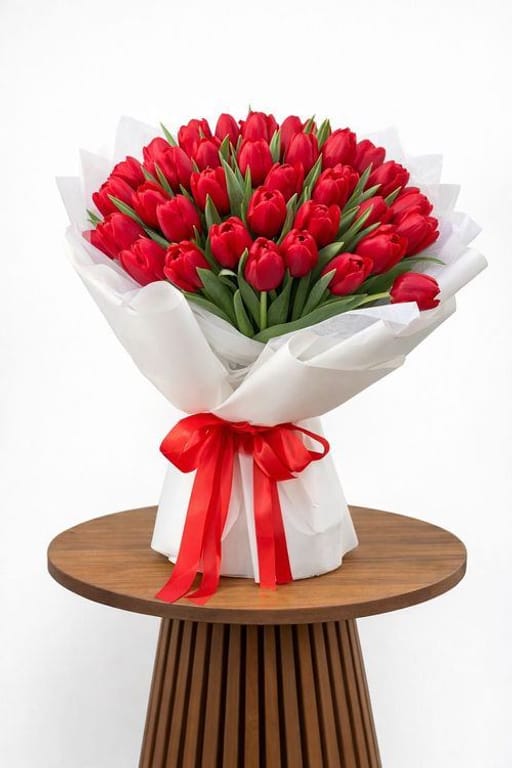 Valentines Day Modern Red Tulips Bouquet