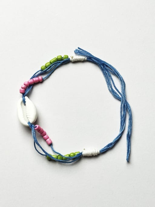 Blue threaded cowrie shell with colorful beads anklet