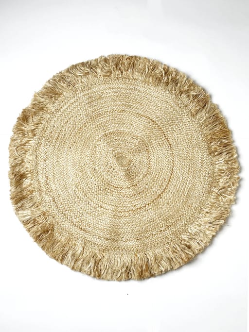 Bohemian Round Jute Rug with Frails
