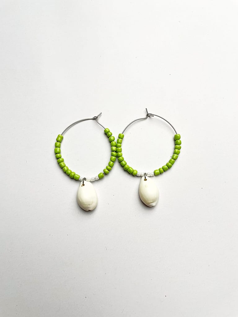 Boho cowrie shell hoop earrings with beads - Image 1