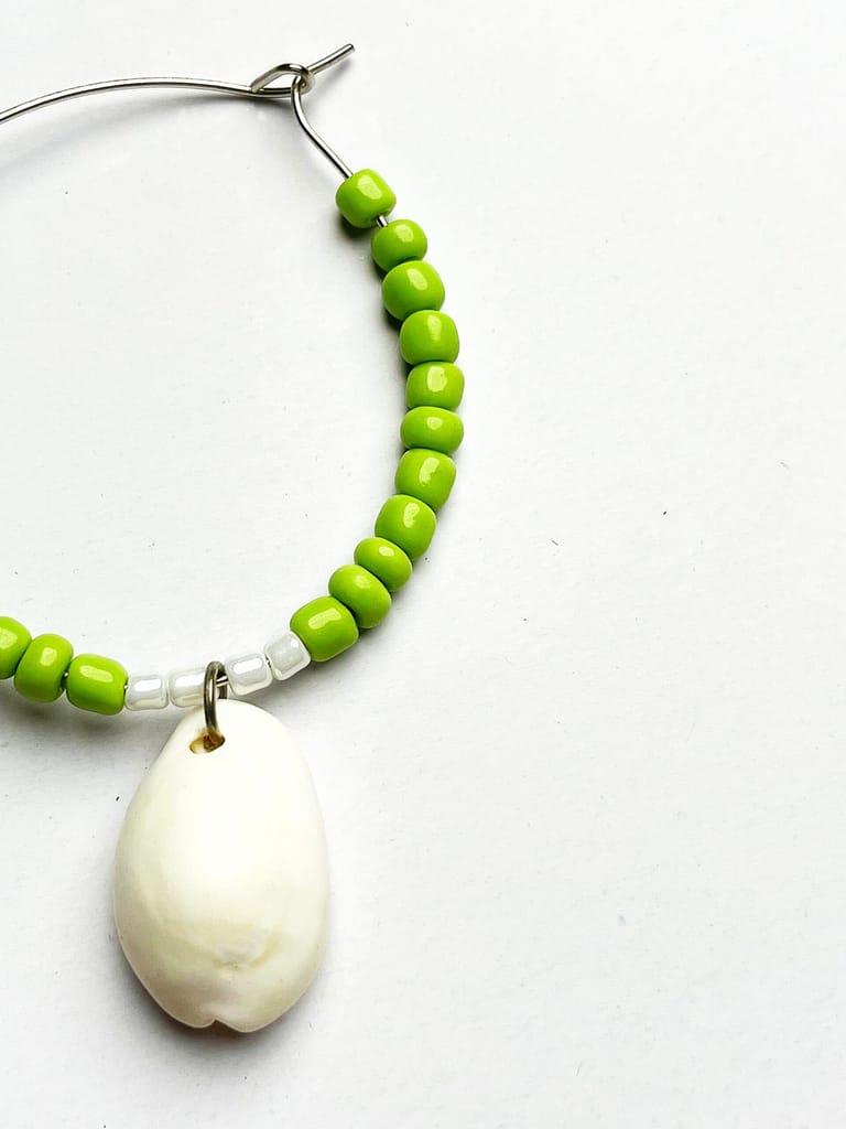 Boho cowrie shell hoop earrings with beads - Image 2