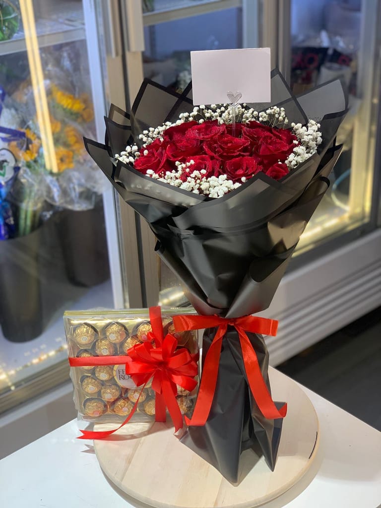 12 Rose Bouquet Chocolate Combo - Image 1