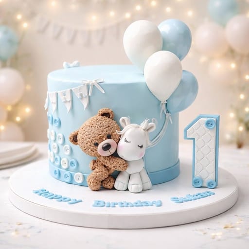 Cute Bear and Unicorn cake