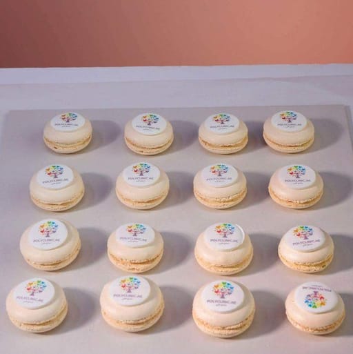 Macarons with company logo