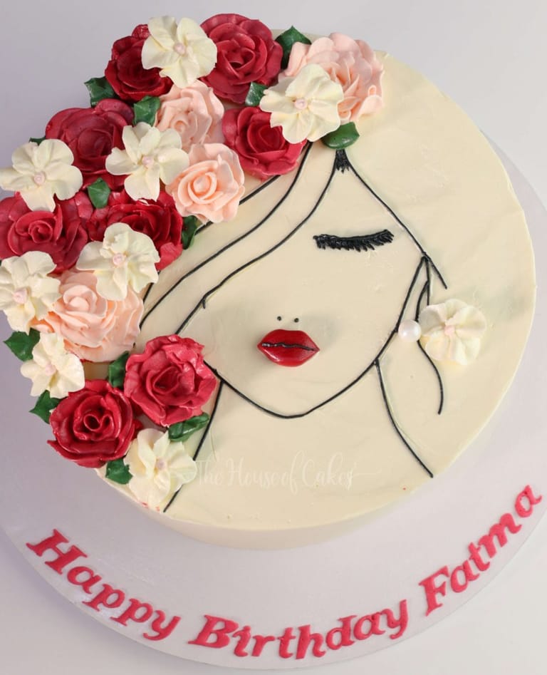 Pretty lady face with flowers cake - Image 1