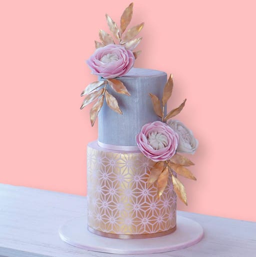 Gold and Silver Cake with Pretty Flowers
