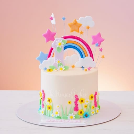 1st birthday cake with rainbow