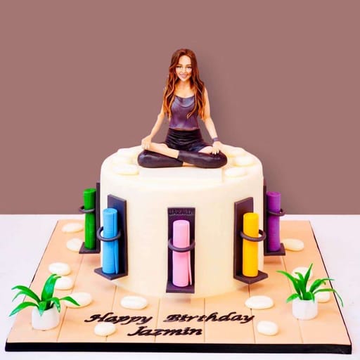 Pretty lady in yoga pose cake