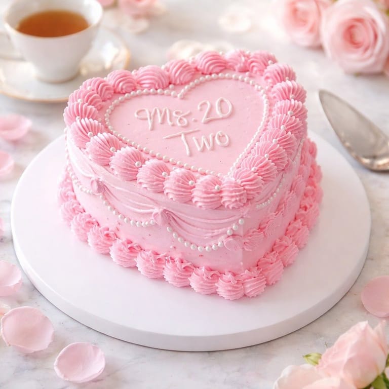 Vintage Pink Heart Cake - Image 1