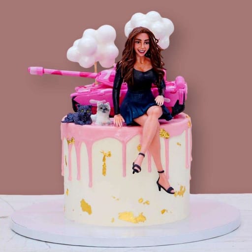 Lady, Cats and Pink Tank Cake