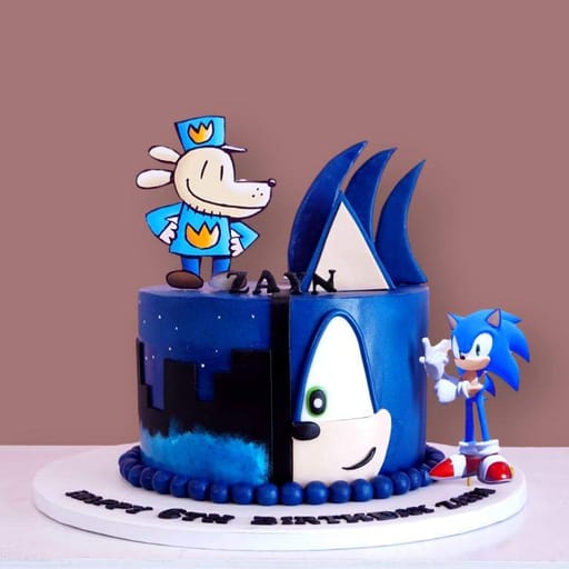 Half Sonic Half Dog Man Cake