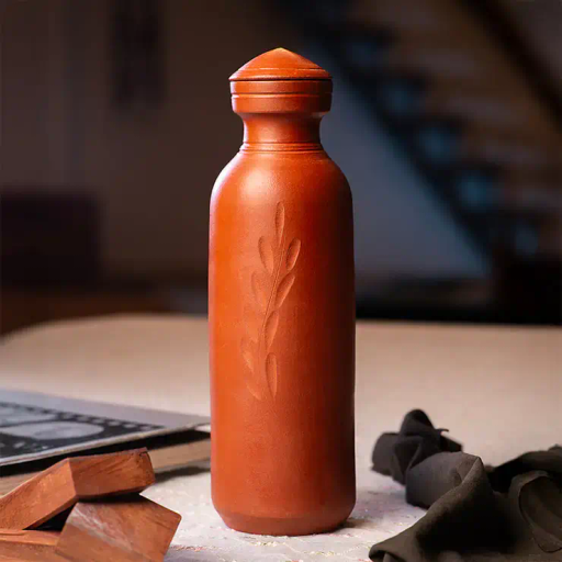 Water Bottle – Leaf Carved – With Lid
