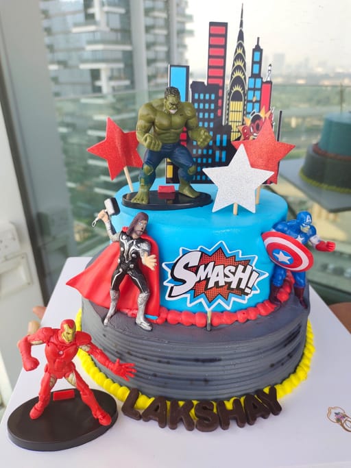 Superheroes theme cake