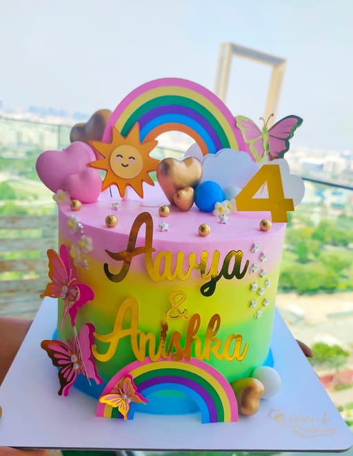 Rainbow & Butterfly theme cake
