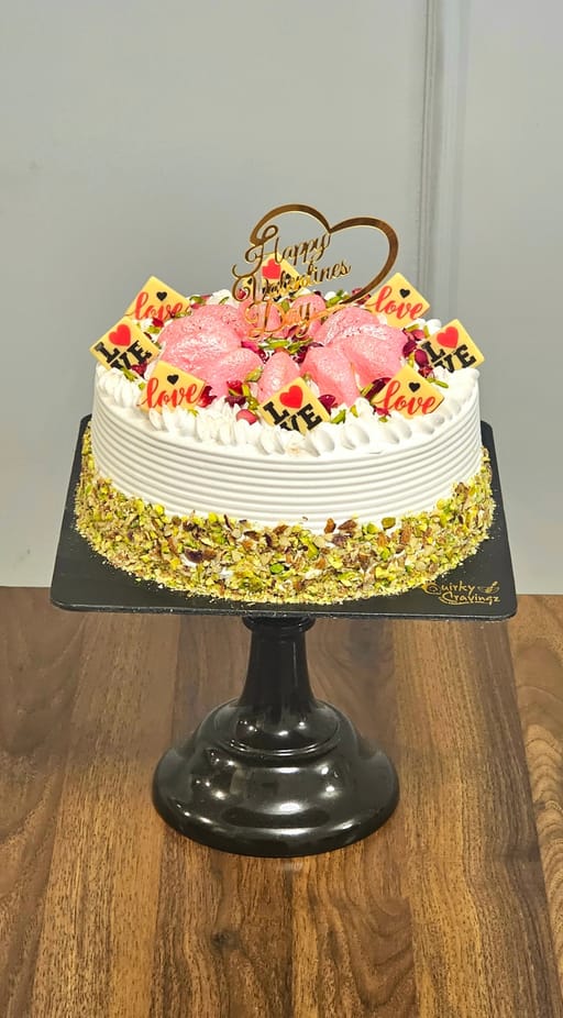 Rose Rasmalai Pistachio valentine theme cake