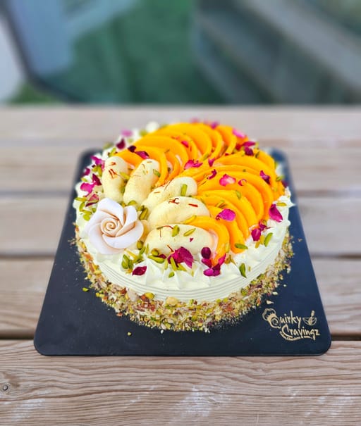Saffron Rasmalai Mango pistachio cake