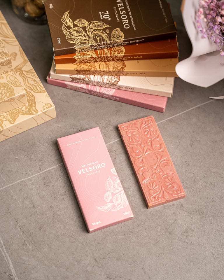 Ruby Chocolate Bar with Roasted Crushed Pistachios – 56g - Image 1