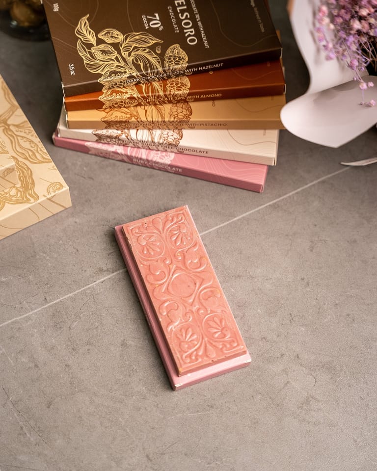 Ruby Chocolate Bar with Roasted Crushed Pistachios – 56g - Image 2