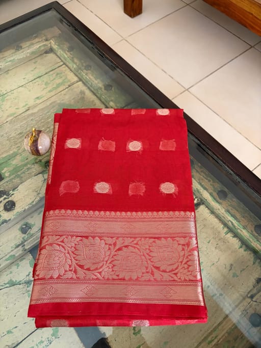 Red semi tissue benerasi saree