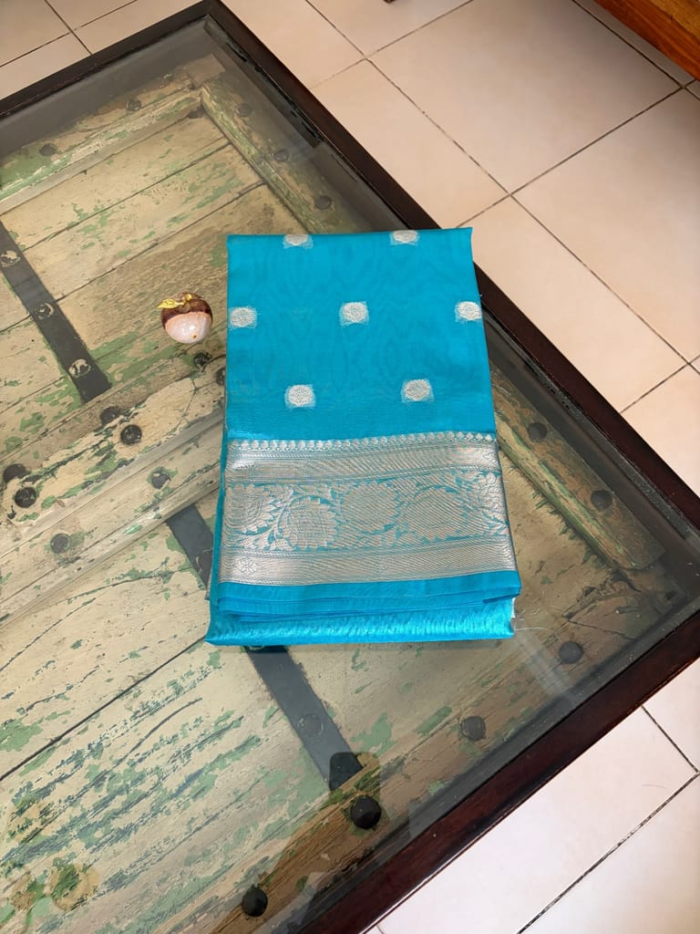 Blue semi tissue benerasi saree