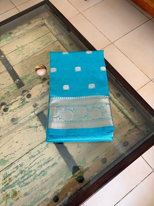 Blue semi tissue benerasi saree
