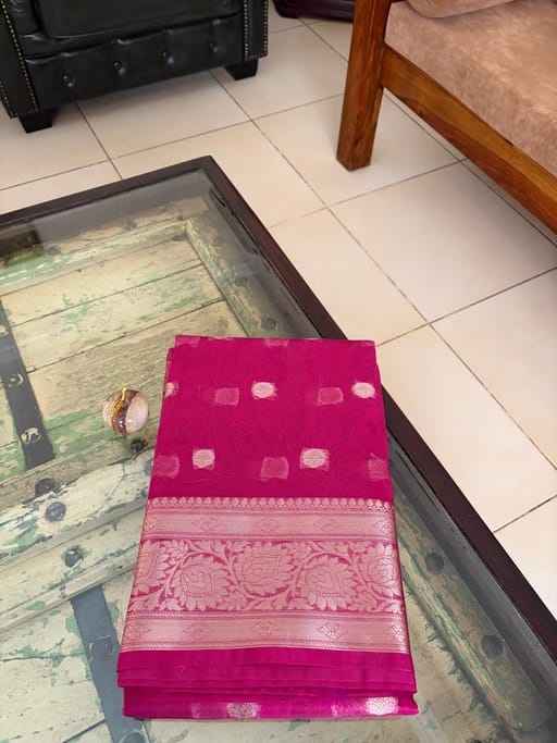 Hot pink semi tissue benerasi saree