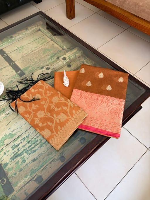 Mustard brown benarasi suit piece
